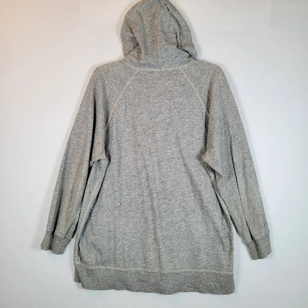 J. Crew Mens Cotton Pullover Pocket Button Hoodie Sweater Size XL Gray Preppy